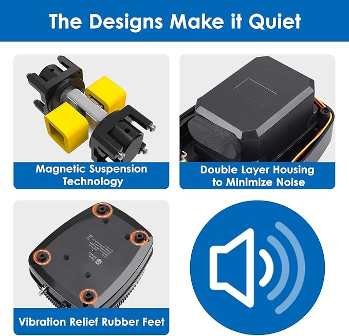 AquaMiracle All-in-One Koi Pond Aerator for Outdoor Ponds up to 1500 Gallons, Pond Air Pump Pond Aeration System with 2-Outlet Manifold Airline Tubing Air Stones Check Valves