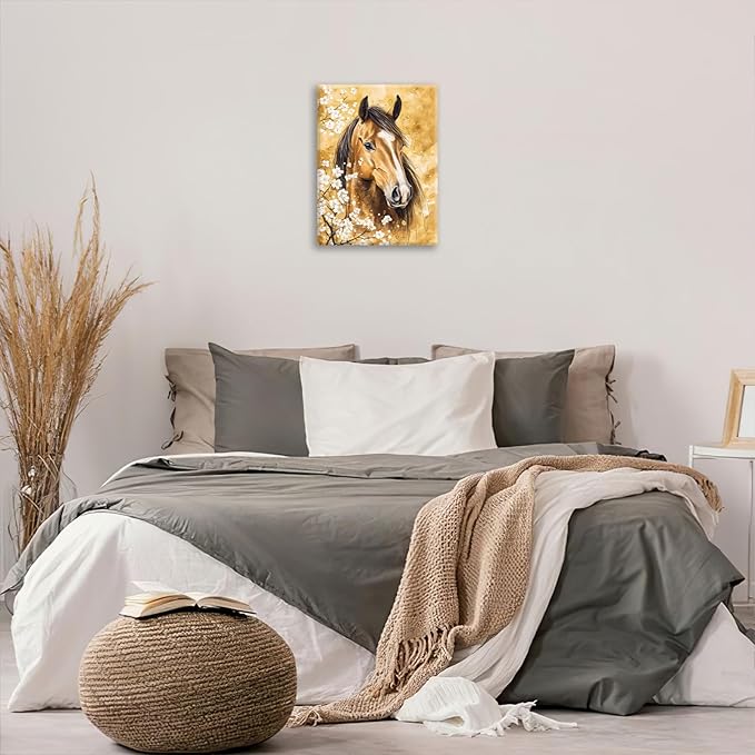 Horse Wall Art Canvas Rustic Horse Wall Decor Prints Framed Painting Farmhouse Flower Pictures Gifts Artwork for Bathroom Living Dining 16"x20"