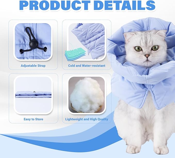 Cat Recovery Collar, Soft Adjustable Cone for Cats and Kittens, Lightweight Waterproof Elizabethan Collar for After-Surgery Care, Prevent Licking and Scratching, Neck Protector for Pets（Light Blue,M）