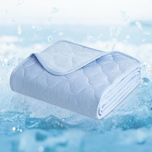 Cozy Bliss Leakproof Cooling Blanket for Large Dogs – Q-Max>0.4, Durable & Washable Dog Cooling Mat for Hot Weather, Soft Pet Throw & Couch Protector for Multiple Pets 60x80 Inch, Heather Cool Blue