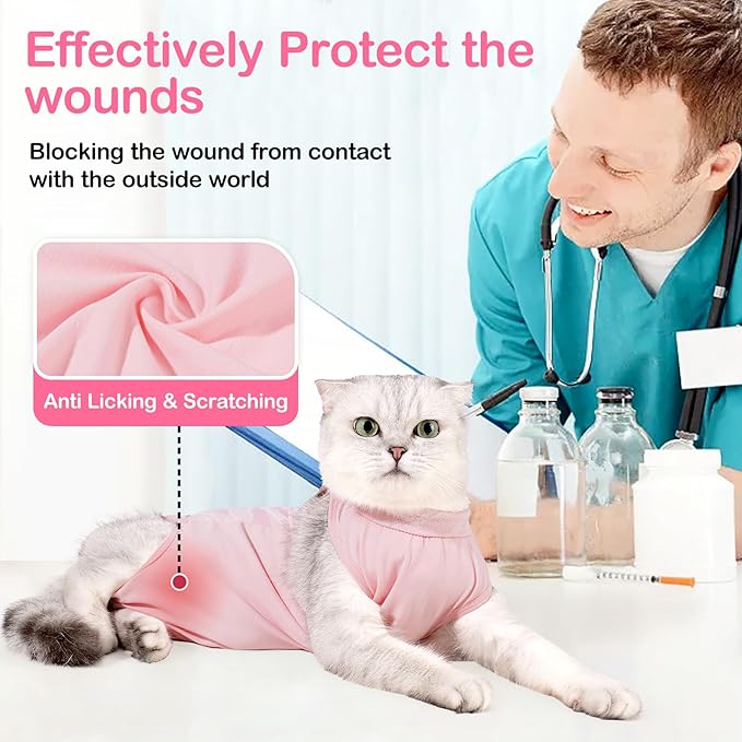 Cat Recovery Suit Cat Onesie for Cats After Surgery, Breathable Cats Surgery Suits Female for Abdominal Wounds, Kitten Recovery Suits E-Collar Alternative Onesie After Spay Anti Licking