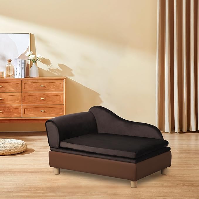 Pet Bed Sofa, Puppy Bed with Storage, Small Dog Couch with Removable & Washable Cushion, Comfy Pet Couch Bed for Cats & Puppy (Brown)