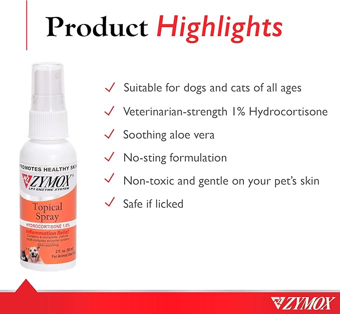 Zymox Topical Hot Spot Spray for Dogs and Cats with 1% Hydrocortisone, 2oz