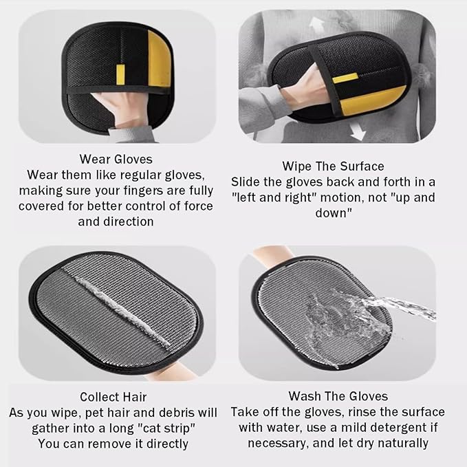 Pet Hair Removal Gloves, pet Hair Remover, Reusable Double-Sided electrostatic pet Hair Removal Gloves, pet Grooming Gloves.Suitable for Sofas, Furniture, Carpets, car Seats