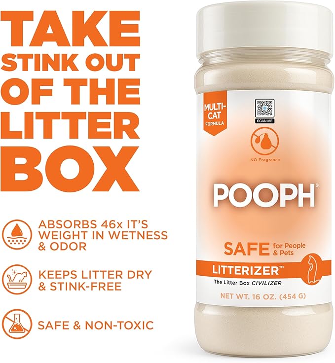 POOPH® LITTERIZER™ + Kitty Spray Bundle – Fragrance-Free Odor Eliminator for Litter & Cat Areas, Absorbs Moisture, Non-Toxic, No Harsh Chemicals, Patented Technology for Everyday Use