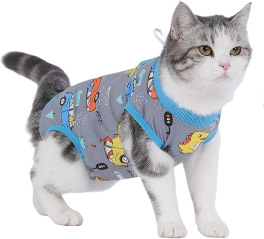 Cat Surgery Recovery Suit Professional for Surgical Abdominal Wound Or Skin Diseases E-Collar Alternative for Cats After Surgery Wear Pajama Suit (Gray, Large)