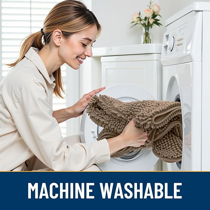 Smiry Dog Door Mat for Muddy Paws 47x24, Absorbs Moisture and Dirt Doormat, Non-Slip Washable Quick Dry Chenille Front Door Mat Indoor Entrance, Entryway Carpet for Inside Floor, Camel