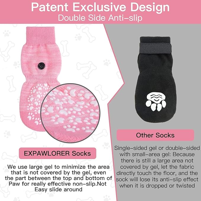 EXPAWLORER Anti Slip Dog Socks to Prevent Licking Paws, Dog Shoes for Hot Pavement, Dog Booties for Small Medium Large Senior Dogs, Traction Control Boots & Paw Protectors for Hardwood Floors