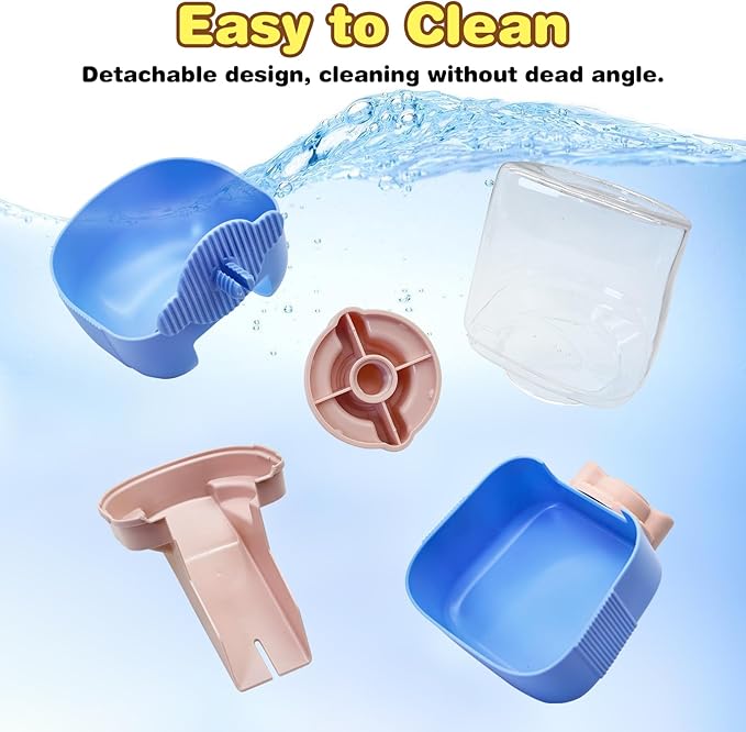 kathson Automatic Rabbit Feeder and Waterer Set, Gravity Pet Food Water Dispenser Bunny Pellet Feeder Small Animal Feeding & Watering Supplies for Guinea Pig Ferret Crate Accessories (Blue)