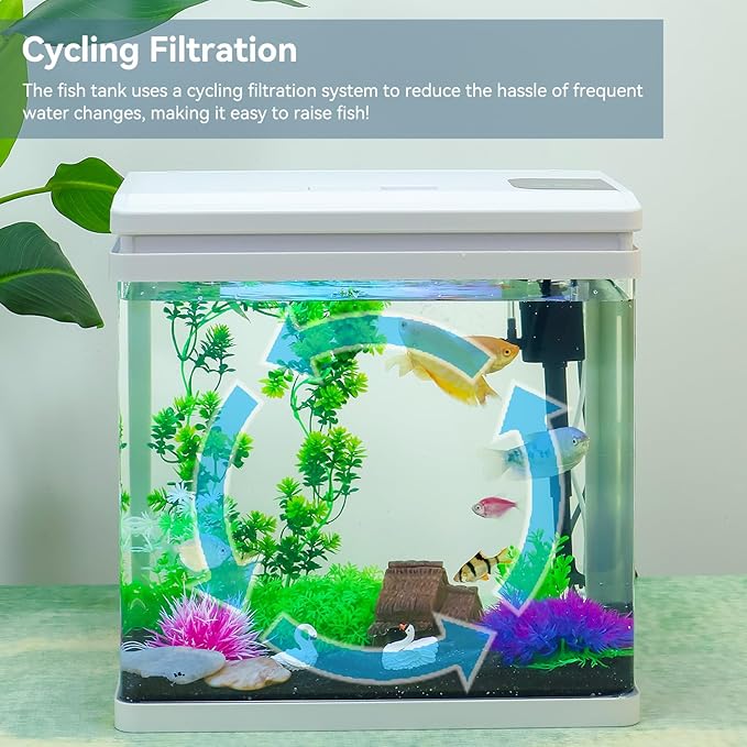 Beginner Betta Fish Tank Aquarium kit Intelligent Timed Shutdown, Seven LED Lights, Adjustable Brightness, High-Transparency Glass, Efficient Filtration Gallon (6 Gallon)