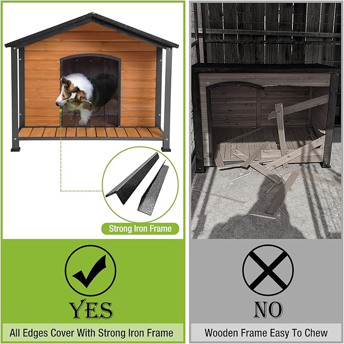 Dog House Outdoor & Indoor Unique All-Around Iron Frame Dog Kennel for Winter with Raised Feet for Small & Medium & Large Dogs,Weatherproof Roof (40.6 “L×34.3”W×31.5“H)