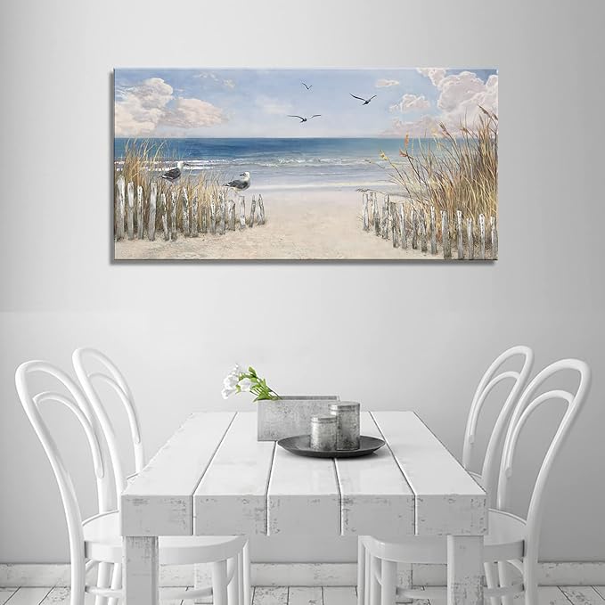 XXMWallArt FC3775 Sandy Beach Wall Art Canvas Print Wall Art Seascape Blue Print Home Decor Abstract Coastal Picture Modern Ocean Artwork for Living Room Bedroom Bathroom Office Decor