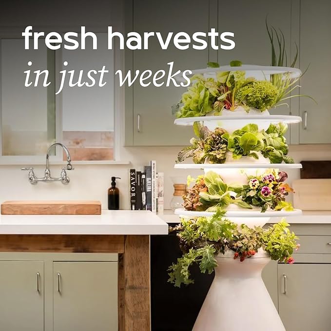 Farmstand Starter Kit with Glow Rings and 24 Seedling Credits | Medium Hydroponic Growing System Kit | Vertical Garden Planter Tower | 4ft 10in Tall