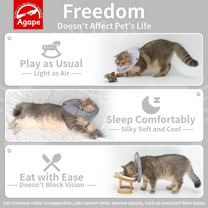 Agape Comfortable Cat Cone, Lightweight Cat Cone Collar Soft, Recovery Collar for Cats After Surgery to Stop Licking & Scratching, Protective E Collar for Small, Medium, and Large Cats for Wound Care