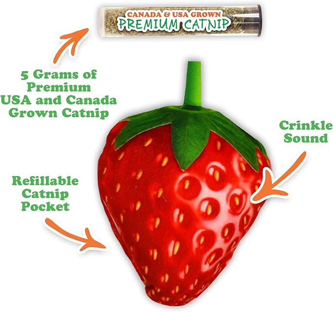 Meowijuana Strawberry Bundle | Get Sprung Refillable Strawberry Toy and Happy Grass Catnip Blend | Promotes Play and Cat Health | Includes North American Organic Catnip