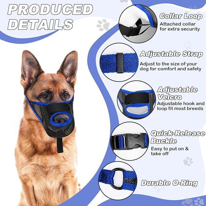Dog Muzzle, Soft Air Mesh Muzzle for Small Medium Large Dogs Anti Biting Barking Chewing Scavenging, Breathable Adjustable Loop Pets Muzzle with Front Opening Design Allows Panting Drinking (Blue,XL)