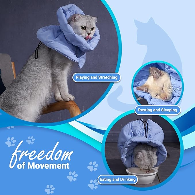 Cat Recovery Collar, Soft Adjustable Cone for Cats and Kittens, Lightweight Waterproof Elizabethan Collar for After-Surgery Care, Prevent Licking and Scratching, Neck Protector for Pets（Light Blue,S）