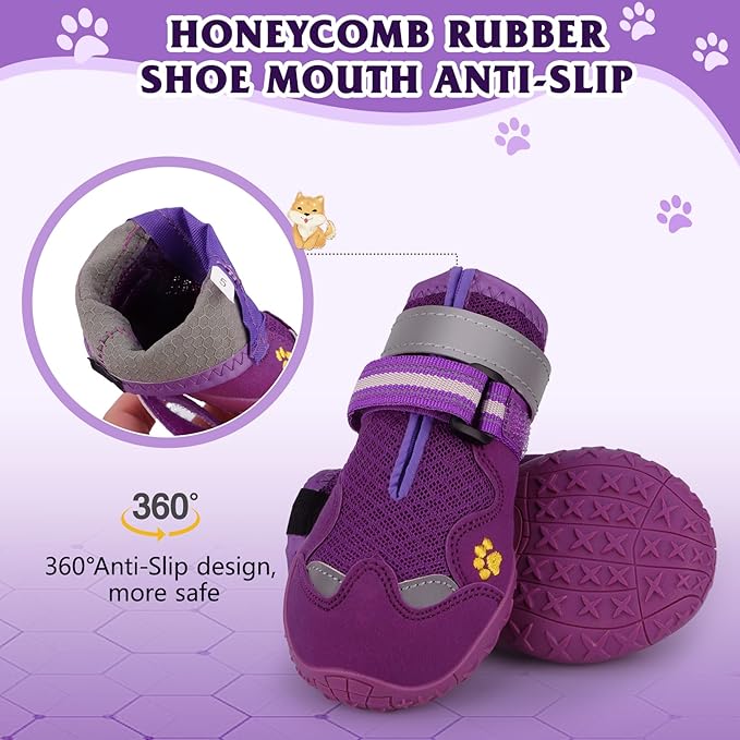 Dog Shoes for Large Medium Small Dog, Mesh Breathable Dog Shoes for Hot Pavement, Anti-Slip Dogs Boots Paw Protectors with Reflective for Outdoor Walking Indoor Hardfloors (Size 3)