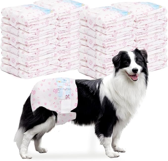 Disposable Dog Diapers Female 90 Count Doggie Diapers for Female Dogs (Waist 16-23.5 in XL) Super Absorbent Extra Large Dog Pads for Heat Excitable Urination or Incontinence - Pink