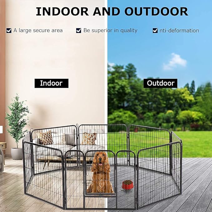 BestPet Dog Playpen Indoor 32 inch 8 Panels Metal Dog Pen Pet Dog Fence Outdoor Exercise Pen with Doors,Pet Puppy Playpen for RV Camping Yard, Black