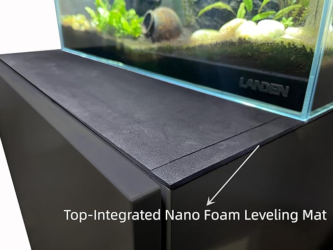 LANDEN Aquarium Wooden Stand and Cabinet Fish Reptile Sea Salt WaterTank Stand, Nano Foam Leveling Mat Included, W23.6xD11.8xH31.49in, Matte Black Painted (Stand Only)