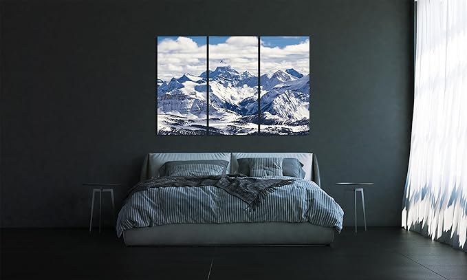 Nature Wall Art Prints - Ocean Forest Mountain Lake Canvas Landscapes - Small to Extra Large Living Room Bedroom Kitchen Bathroom Décor (Snowy Mountains Landscape, 35L" x 53W" - 3 Panels)