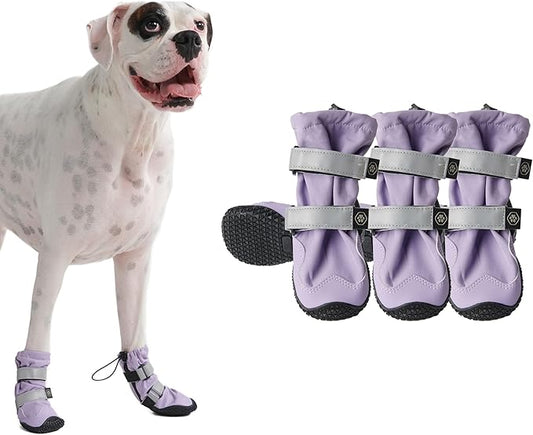 Spark Paws Dog Shoes, Waterproof Dog Boots for Medium to Large Dogs, Non Slip, Breathable Dog Booties and Paw Protectors - 4PCS Doggie Hiking Boots with Reflective Straps - Lilac, Size 6