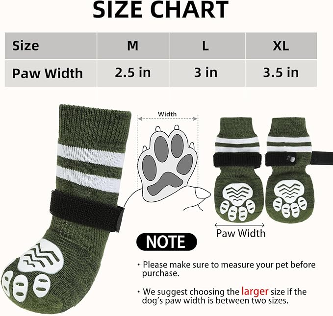 PUPTECK Non-slip Dog Socks to Prevent Licking Paws, Double Sides Dog Boots & Paw Protectors Booties Traction on Hardwood Floors Hot Pavement with Grippers, for Small Medium Large Senior Dogs, Green XL