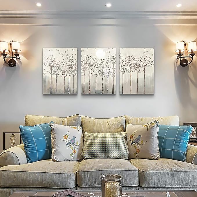 trees and birds Abstract Paintings Canvas Prints Wall Art for Bedroom Bathroom Wall Decor office Artworks Pictures Wall Decorations for Living Room,3 Piece Sunrise and sunset Modern Home Decoration