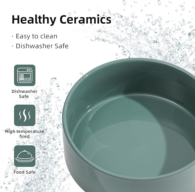 Ceramic Set of 2 Cat Bowls, Food and Water Bowls for Cats, Kitty, 2pcs Cat Dishes, Pet Feeder(5.1inch, 2 x Light Green Bowls)