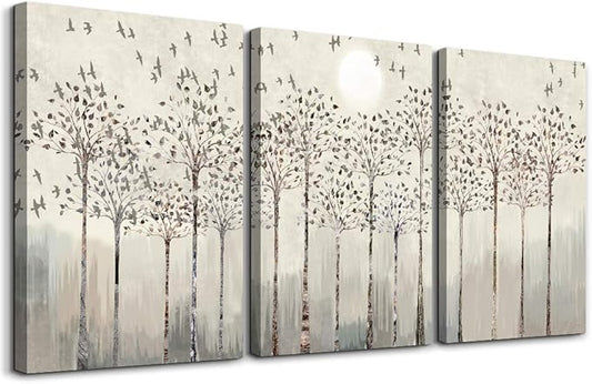 trees and birds Abstract Paintings Canvas Prints Wall Art for Bedroom Bathroom Wall Decor office Artworks Pictures Wall Decorations for Living Room,3 Piece Sunrise and sunset Modern Home Decoration