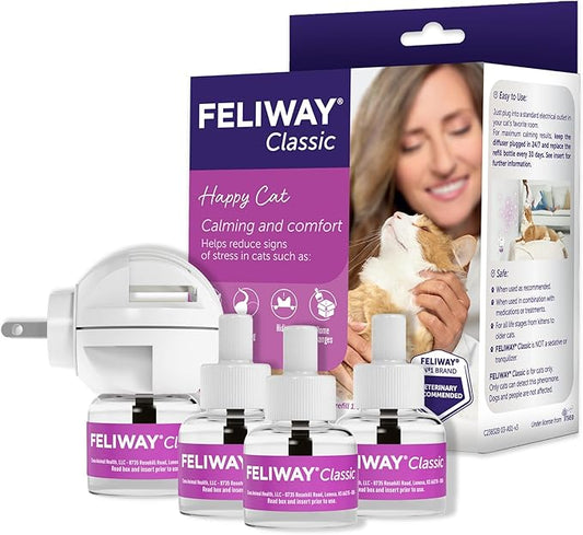 FELIWAY Classic Cat Calming Pheromone Diffuser: 1 Diffuser Kit & 3 Refills
