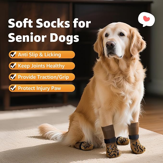 Double Sides Non-Slip Dog Socks to Prevent Licking Paws - Strong Traction for Paw Protector, Senior Dogs, Hardwood Floors, Dog Booties with Grippers - X-Large