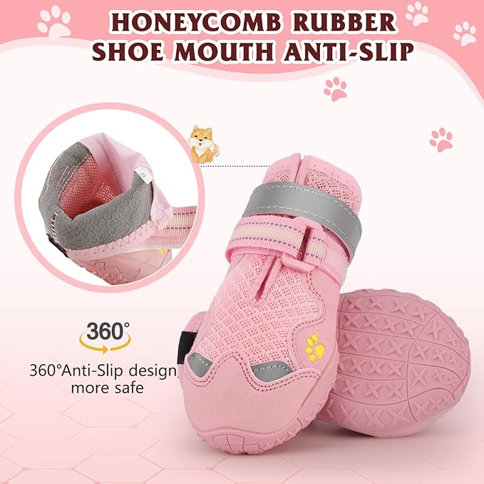 Dog Shoes for Large Medium Small Dog, Mesh Breathable Dog Shoes for Hot Pavement, Anti-Slip Dogs Boots Paw Protectors with Reflective for Outdoor Walking Indoor Hardfloors (Size 5)