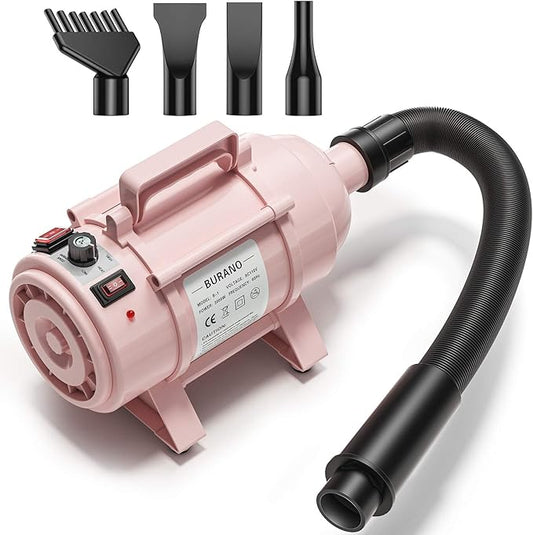 Burano Dog Dryer, High Velocity Pet Hair Dryer, 4.3HP Stepless Adjustable Speed Dog Hair Force Dryer for Dogs, Cats & More, Powerful Pet Blower with Heater