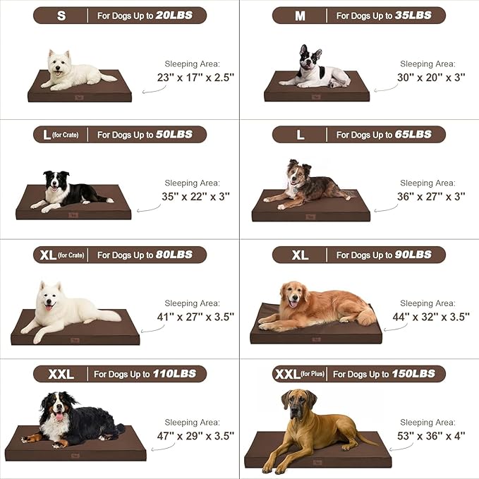 Outdoor All Weather Waterproof Dog Bed, Orthopedic Dog Bed for Extra Large Dogs, Egg Foam Pet Bed with Washable and Removable Oxford Cooling Cover, Brown
