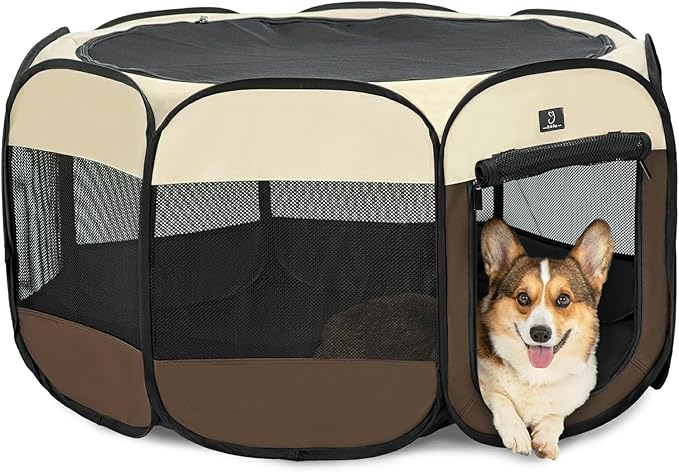 A4Pet Puppy Playpen, 39.5” Pet Playpen with Bowl, Suitable for Puppies, Kittens, and Small Animals, Removable Zipper & Mesh Panel(16”W × 10”H)