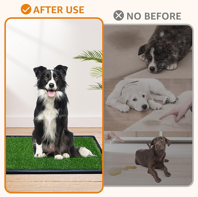 LOOBANI 41x26.8in Large Dog Grass Potty Tray - Dog Litter Box with 2-Pack Replacement Artificial Grass Puppy Training Pads - Potty Tray for Balcony Apartment Indoor Outdoor Use