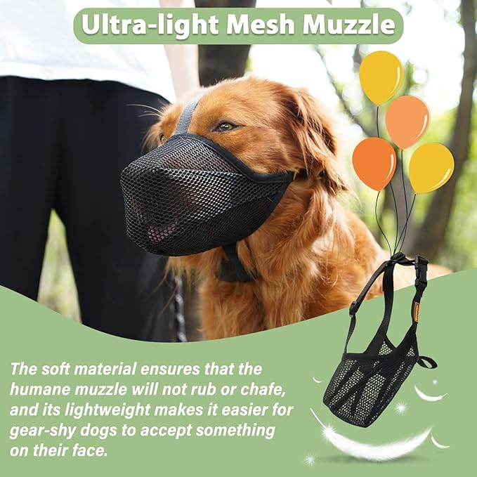 Mayerzon Dog Muzzle, Patented Soft Mesh Muzzle for Small Medium Large Dogs for Scavenging Biting Licking and Chewing, Allows to Pant and Drink (XXS, Black)