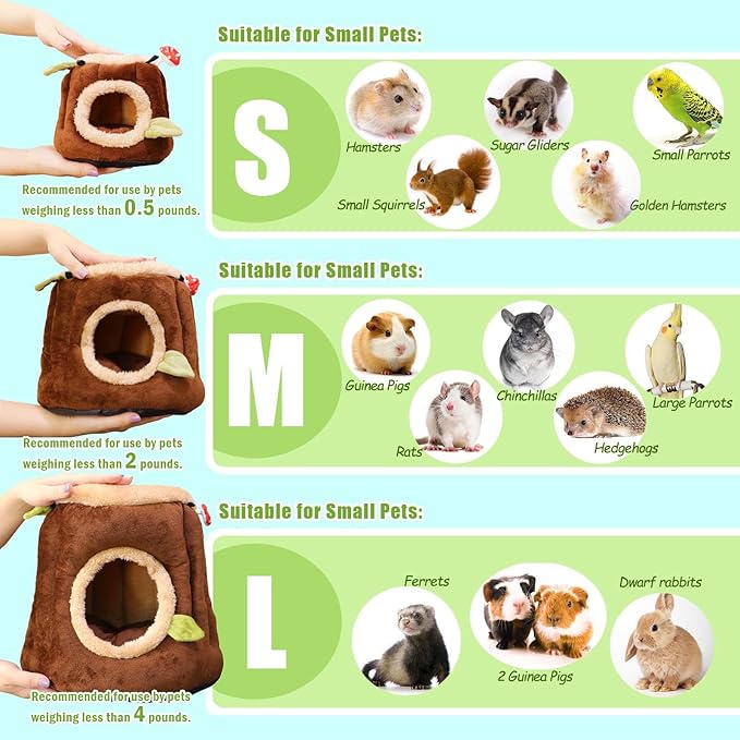 Guinea Pig Hideout Hamster Cage Accessories,Stump Style Soft Washable Hedgehog,Ferret,Rat Hammock for Cage,Chinchilla,Ferret, Bunny Bed,Small Animal Houses & Habitats(S)