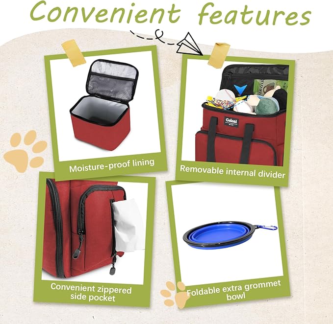 Dog Travel Bag Airline Approved–Pet Travel Tote with Collapsible Bowls,Food Containers & Feeding Mat–Multi-Pocket Organizer for Dogs & Cats, Durable & Water-Resistant for Hiking,Trips,Outdoors