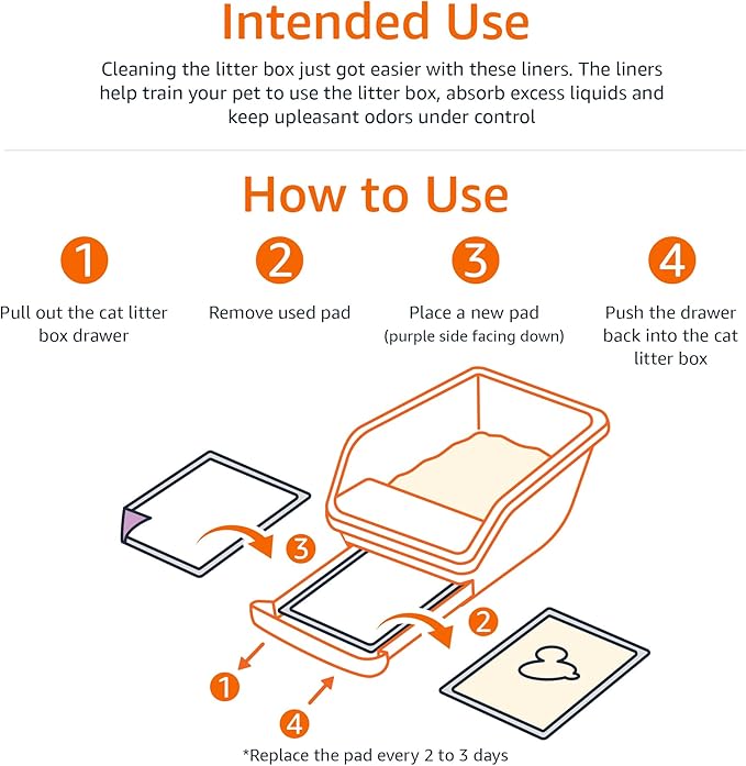 Amazon Basics Cat Pee Pads, 80 Count, Universal Fit for Litter Box, Odor Control, Unscented, White/Purple