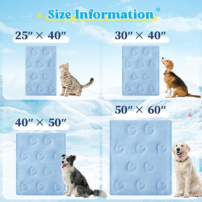 Cooling Blanket for Dogs, Lightweight & Durable Dog Cooling Mat, Q-MAX>0.45 Soft Breathable Pets Comforter for Couch, Bed & Car Essential - Light Blue 40x50 Inches