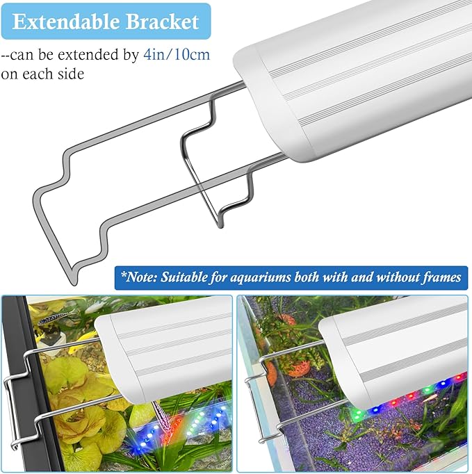 HITOP 12-18in Full Spectrum LED Aquarium Light with Timer, Auto 24/7 Lighting Cycle& 10-Level Brightness Adjustment, Fish Tank Light for Plant Growth, with Extendable Brackets