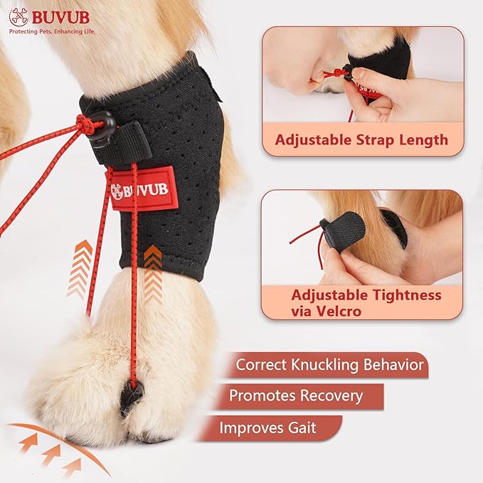 Dog Canine Knuckling Brace Front Paw Rear Leg Dog Foot Brace Wrap for Toe Dragging Cause by Sciatic Nerve Insufficiency, Myelopathy, Herniated Disc（XLarge,Pair Pack）
