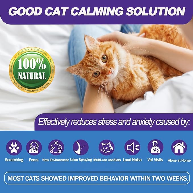 Cat Calming Diffuser, Cat Pheromones Calming Diffuser, Pheromone Dffuser to Calm Cats, Cat Calming Diffuser with 2 Diffuser + 4 Refill,120 Days for Cats Relief Stress Anxiety (Purple)