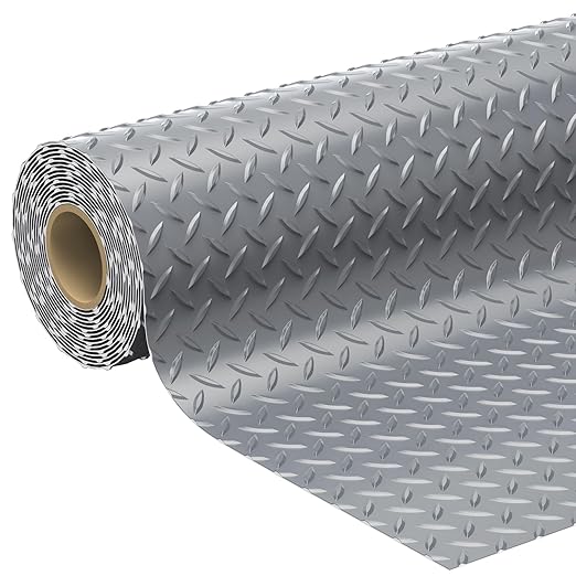 7.8 x 22 FT Garage Floor Mat, 2.8mm Thickness Diamond Plate Vinyl Garage Flooring Roll for Under Car, Large Size 172 SQFT for Large SUVs, MPV, Pickup Truck, RV, Light Grey