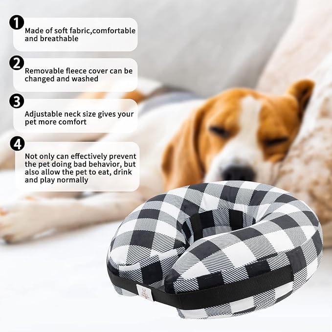 CuteBone Inflatable Dog Cone with Removable Soft Fleece Covers for Small/Medium/Large Dogs and Cats Neck Donut Collar After Surgery GWB03L