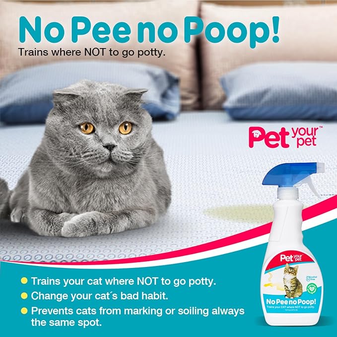 No Pee No Poop Cat Potty Training Spray, 16 Fl Oz – Non-Toxic Cat Spray No Mark for Urine/Marking/Pooping – Natural Pee Deterrent Spray – Indoor/Outdoor Keep Off