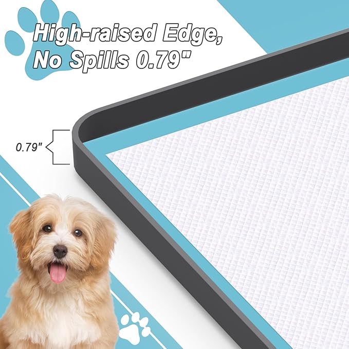 Pee Pad Tray Holder for Dog,Silicone Dog Puppy Pad Holder, 27" x 27" No Spill Raised Lip High Edge,Portable Large Leak-Proof Mat Holder for Pet Training Pads,Square Potty Trays 6 Complimentary Clamps
